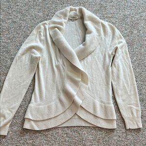 Repeat Cashmere Cream Ruffle Cardigan Sweater